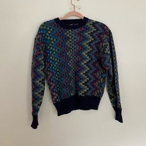 Vintage Retro abstract zig zag chevron alpaca wool blend sweater chunky